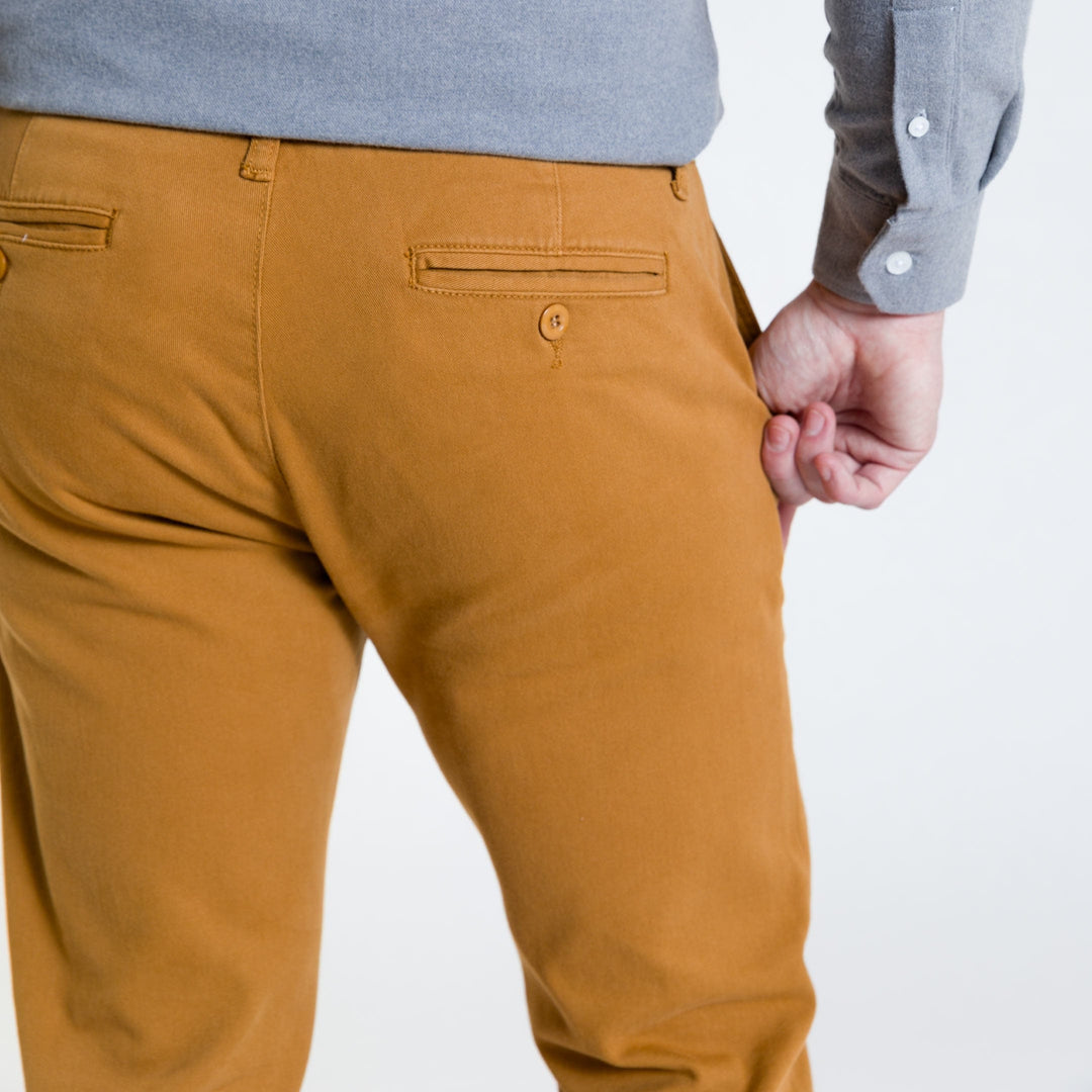 Ash & Erie Golden Brown Washed Stretch Chinos for Short Men   Chino Pants