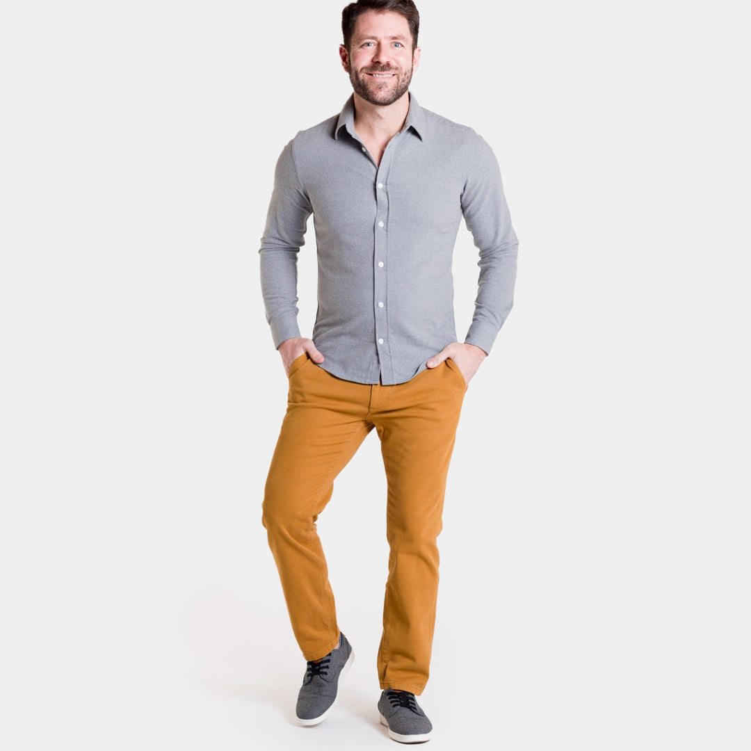 Ash & Erie Golden Brown Washed Stretch Chinos for Short Men   Chino Pants