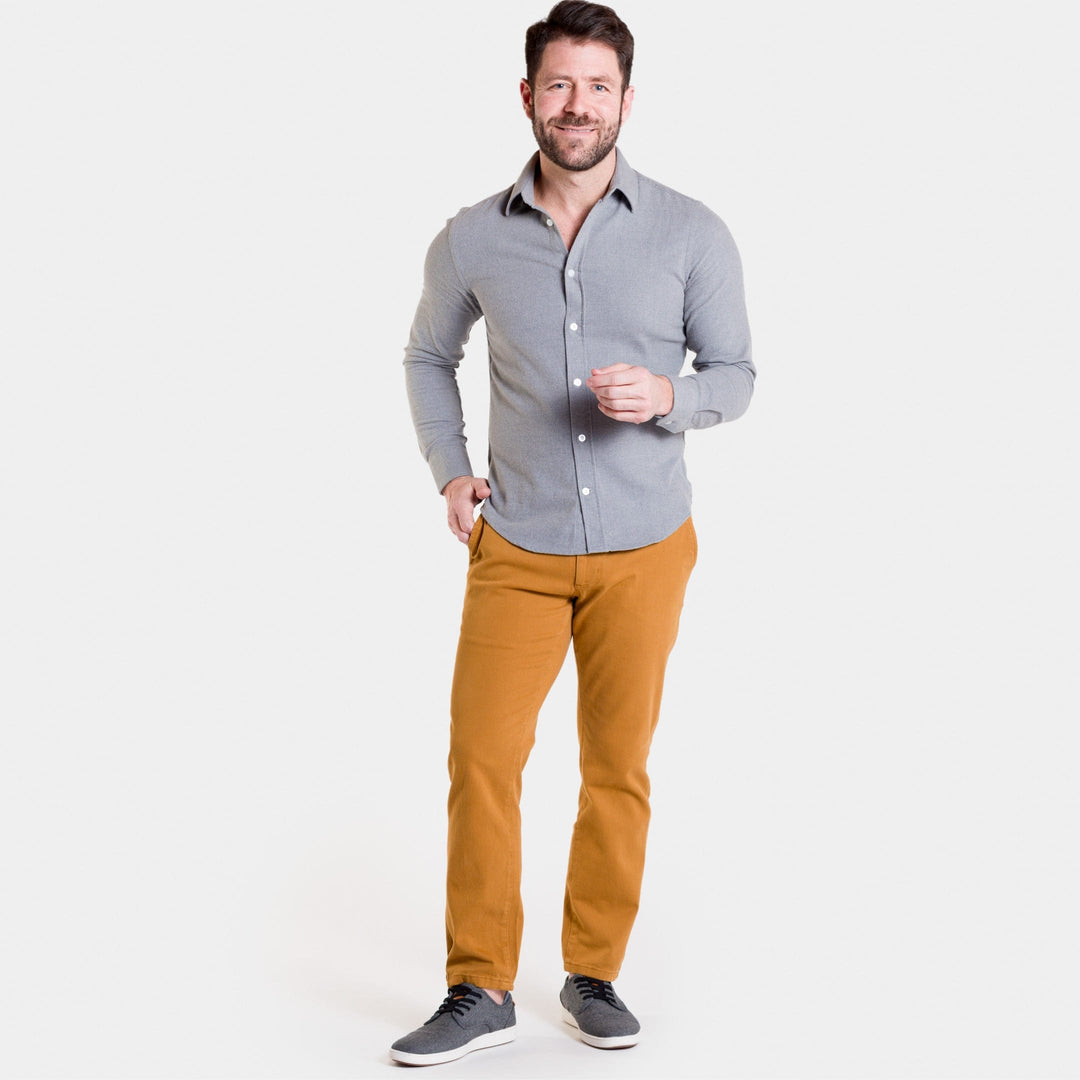 Ash & Erie Golden Brown Washed Stretch Chinos for Short Men   Chino Pants