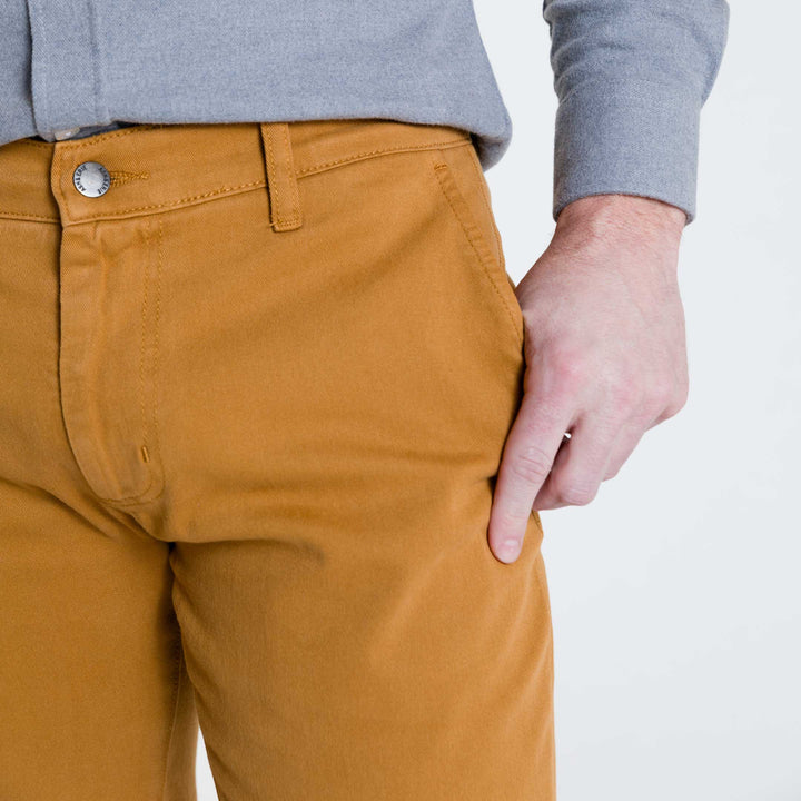 Ash & Erie Golden Brown Washed Stretch Chinos for Short Men   Chino Pants