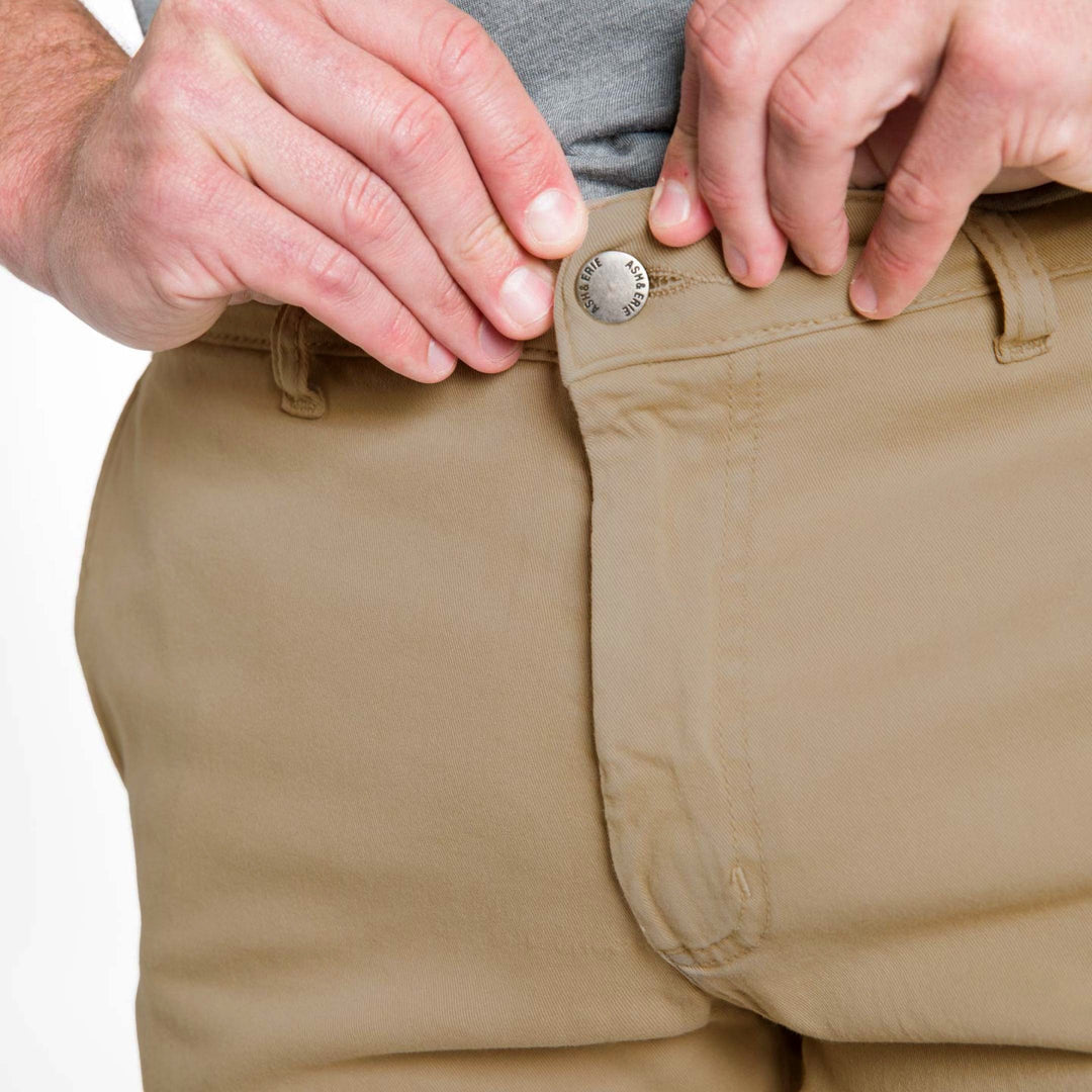 Ash & Erie Khaki Lightweight Stretch Chino Short for Short Men   Chino Shorts