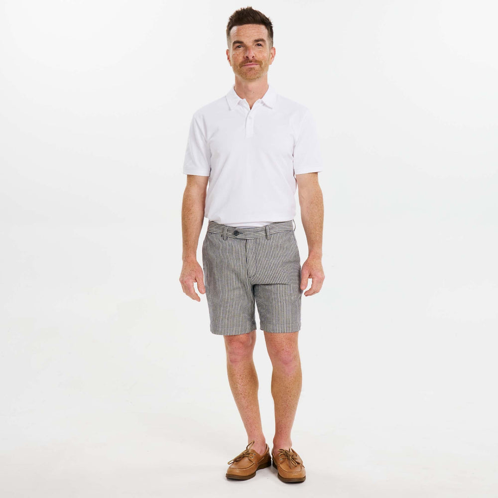Ash & Erie Navy Pinstripe Hampton Stretch Chino Short for Short Men   Chino Shorts
