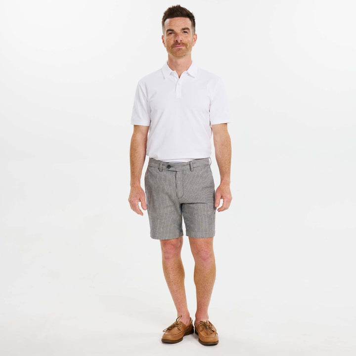 Ash & Erie Navy Pinstripe Hampton Stretch Chino Short for Short Men   Chino Shorts
