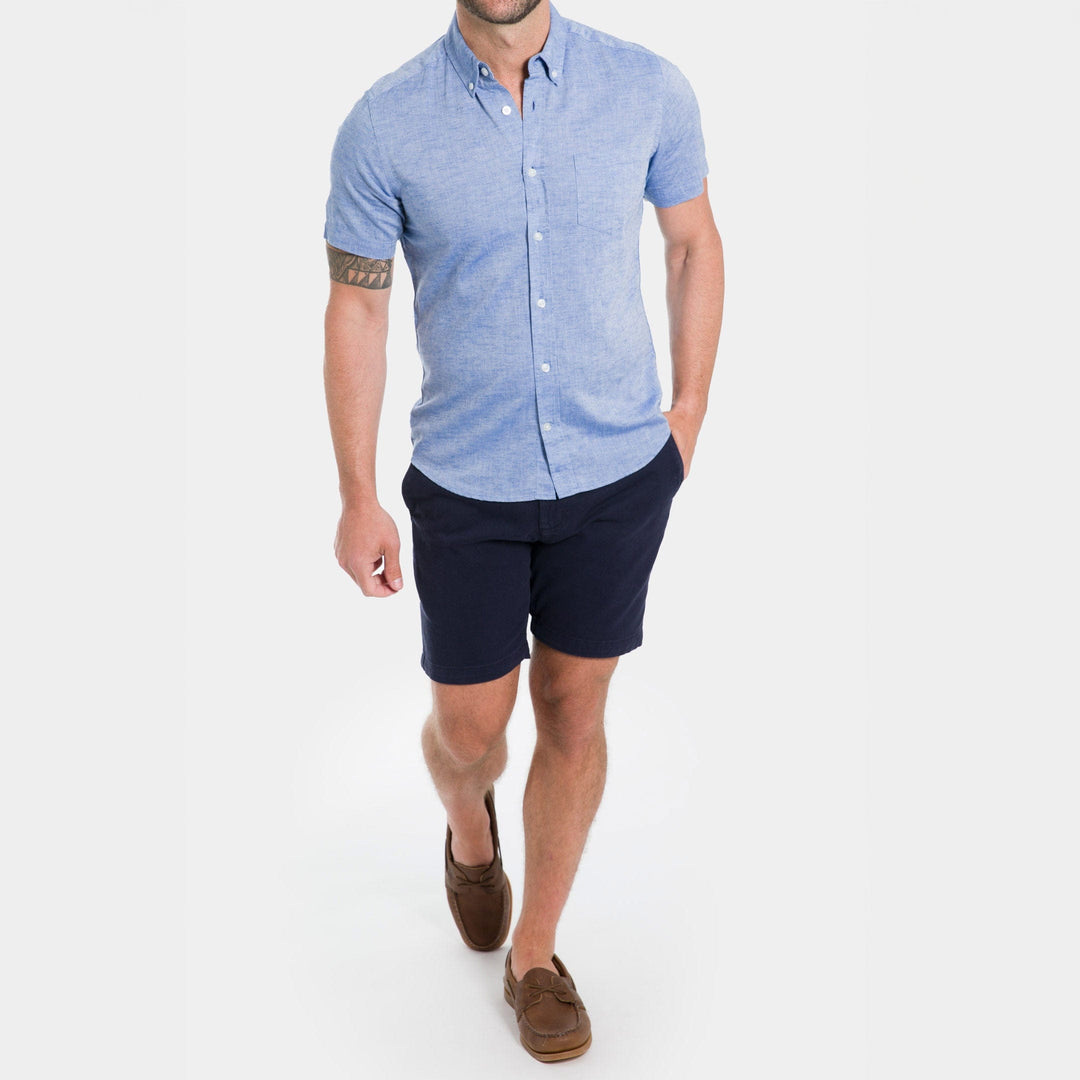 Ash & Erie Navy Stretch Washed Chino Short for Short Men   Chino Shorts