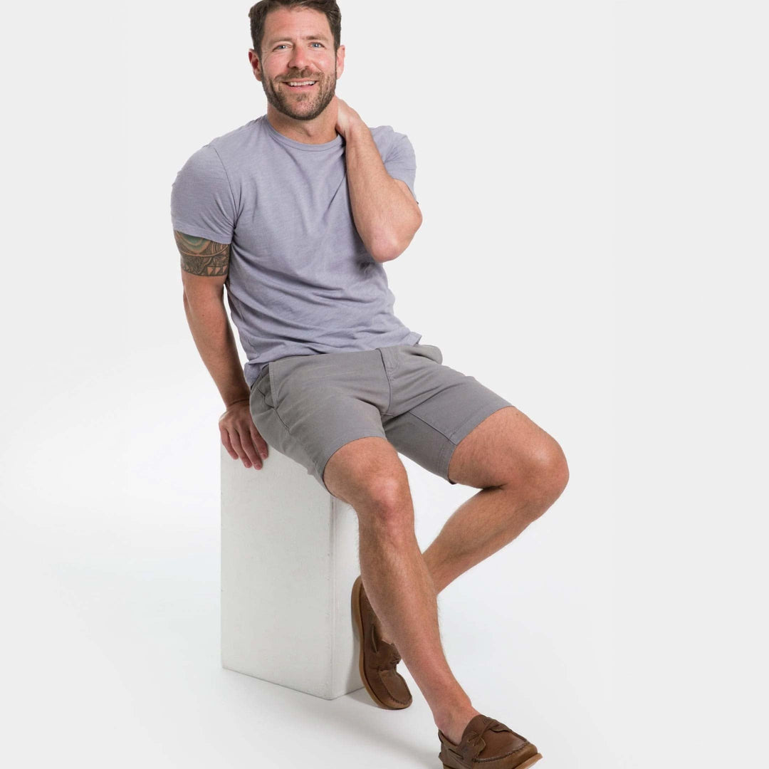 Ash & Erie Steel Grey Stretch Washed Chino Short for Short Men   Chino Shorts