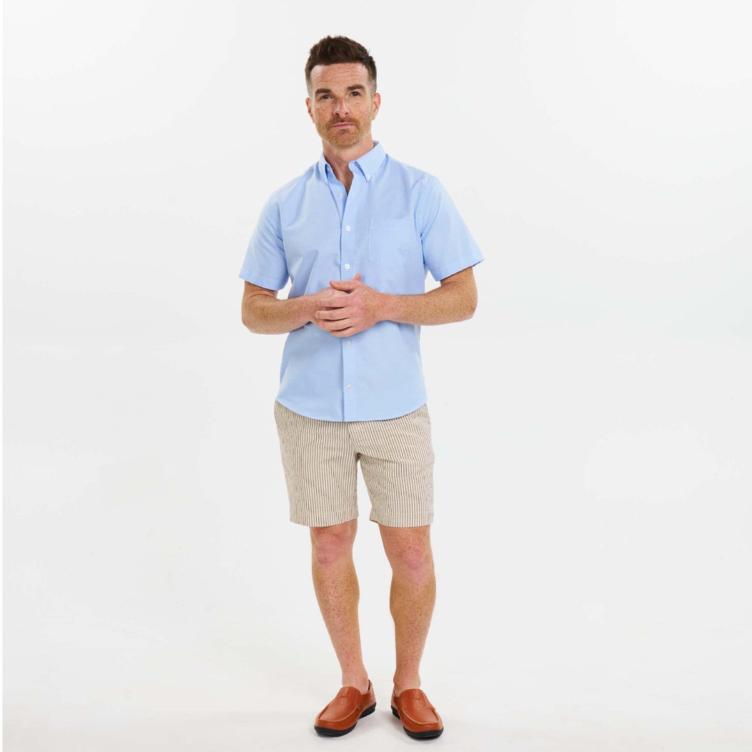 Ash & Erie Stone Pinstripe Hampton Stretch Chino Short for Short Men   Chino Shorts