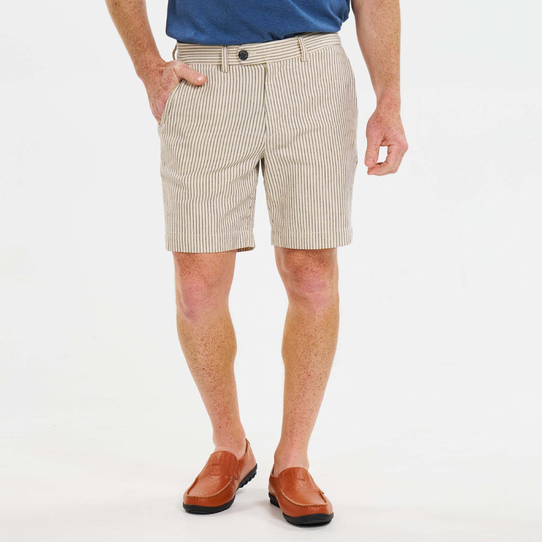 Ash & Erie Stone Pinstripe Hampton Stretch Chino Short for Short Men   Chino Shorts
