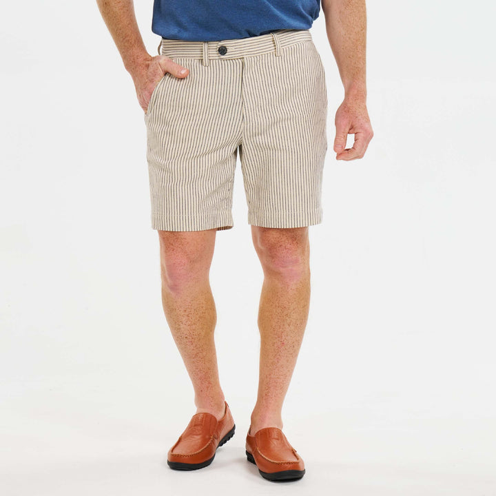 Ash & Erie Stone Pinstripe Hampton Stretch Chino Short for Short Men   Chino Shorts