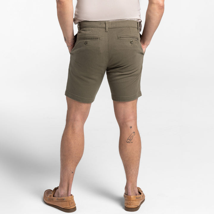 Ash & Erie Vintage Olive Stretch Washed Chino Short for Short Men   Chino Shorts