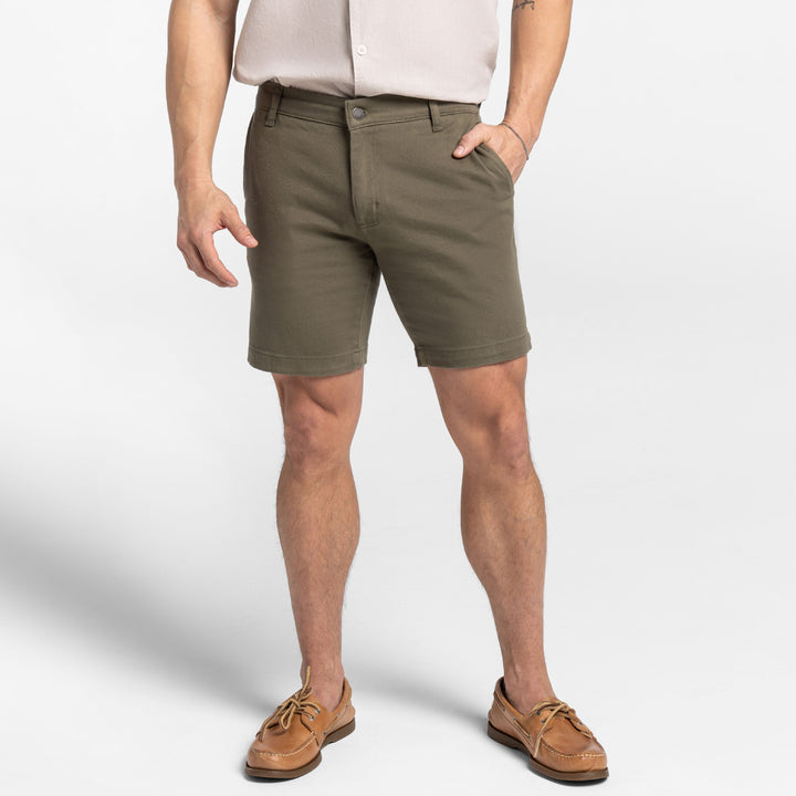 Ash & Erie Vintage Olive Stretch Washed Chino Short for Short Men   Chino Shorts