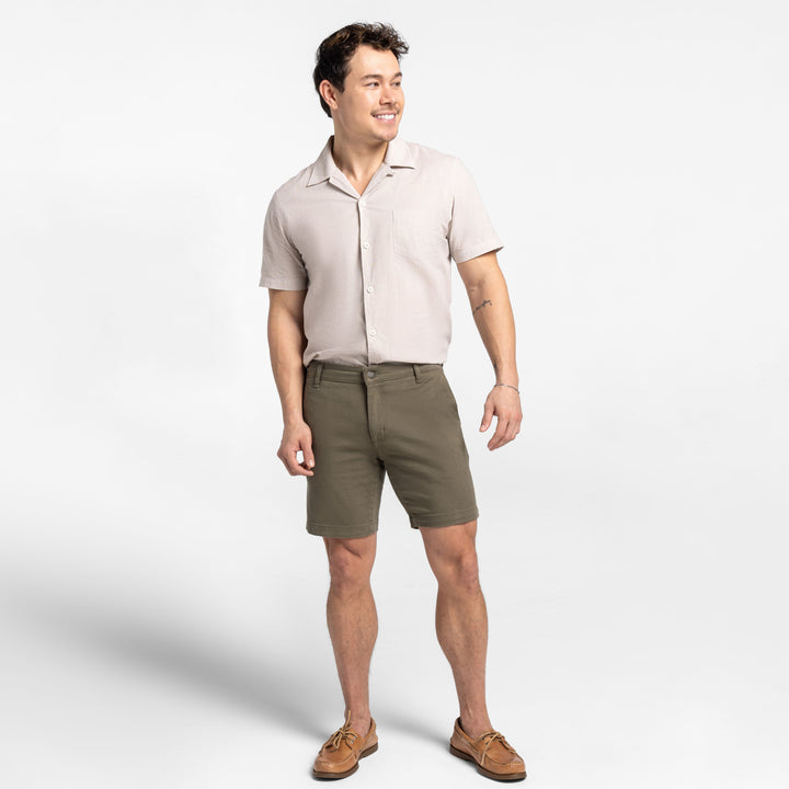Ash & Erie Vintage Olive Stretch Washed Chino Short for Short Men   Chino Shorts