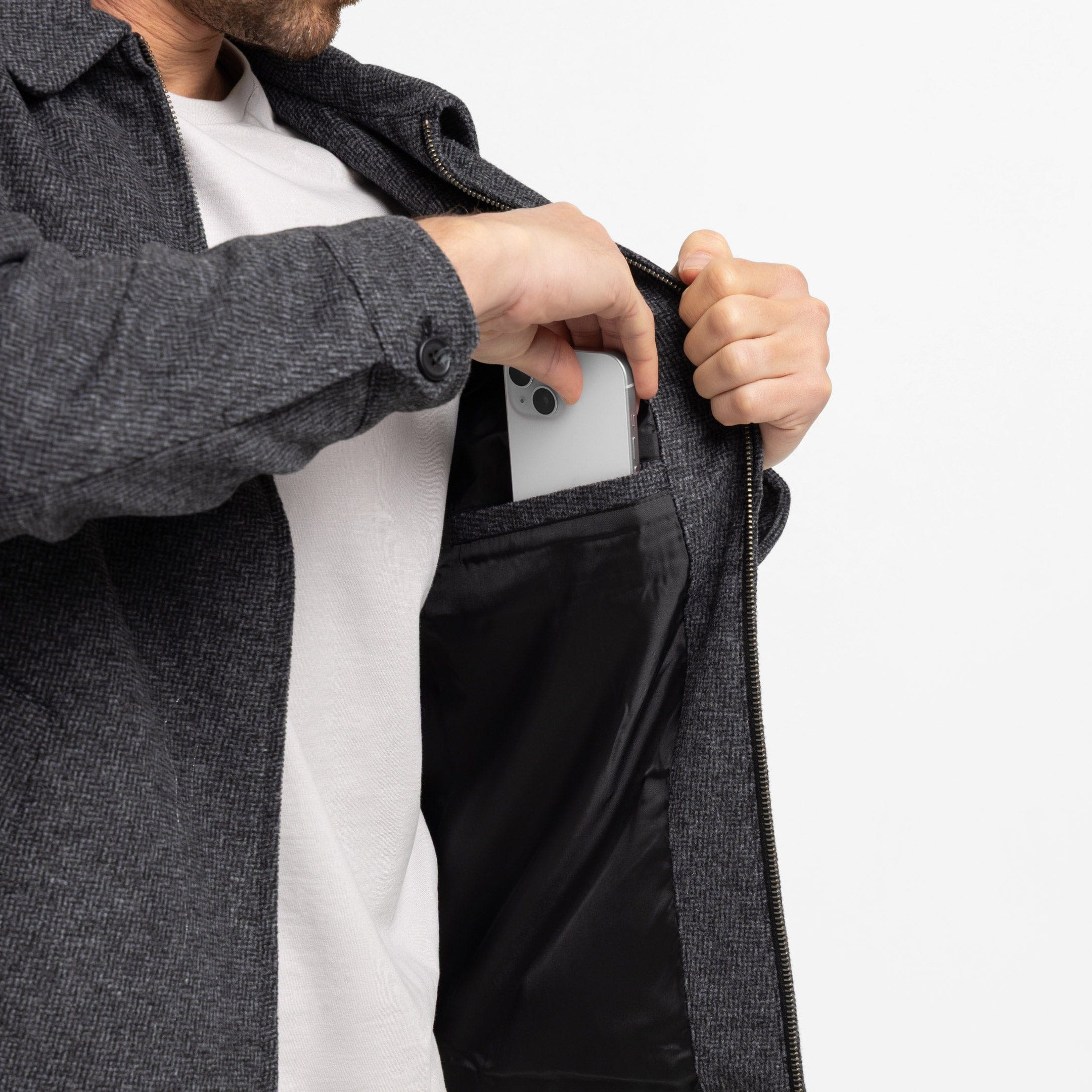Ash & Erie Charcoal Herringbone City Jacket for Short Men   City Jacket