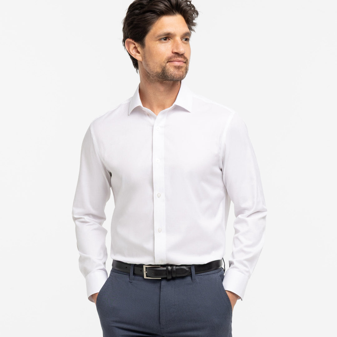 Ash & Erie White Dobby Wrinkle Resistant Dress Shirt for Short Men   Dress Shirts