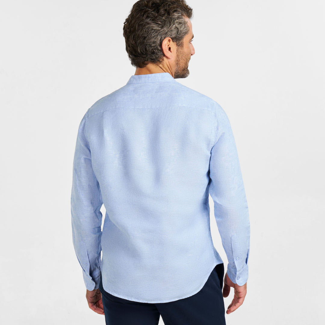 Ash & Erie Blue Linen Band Collar Shirt for Short Men   Everyday Shirts
