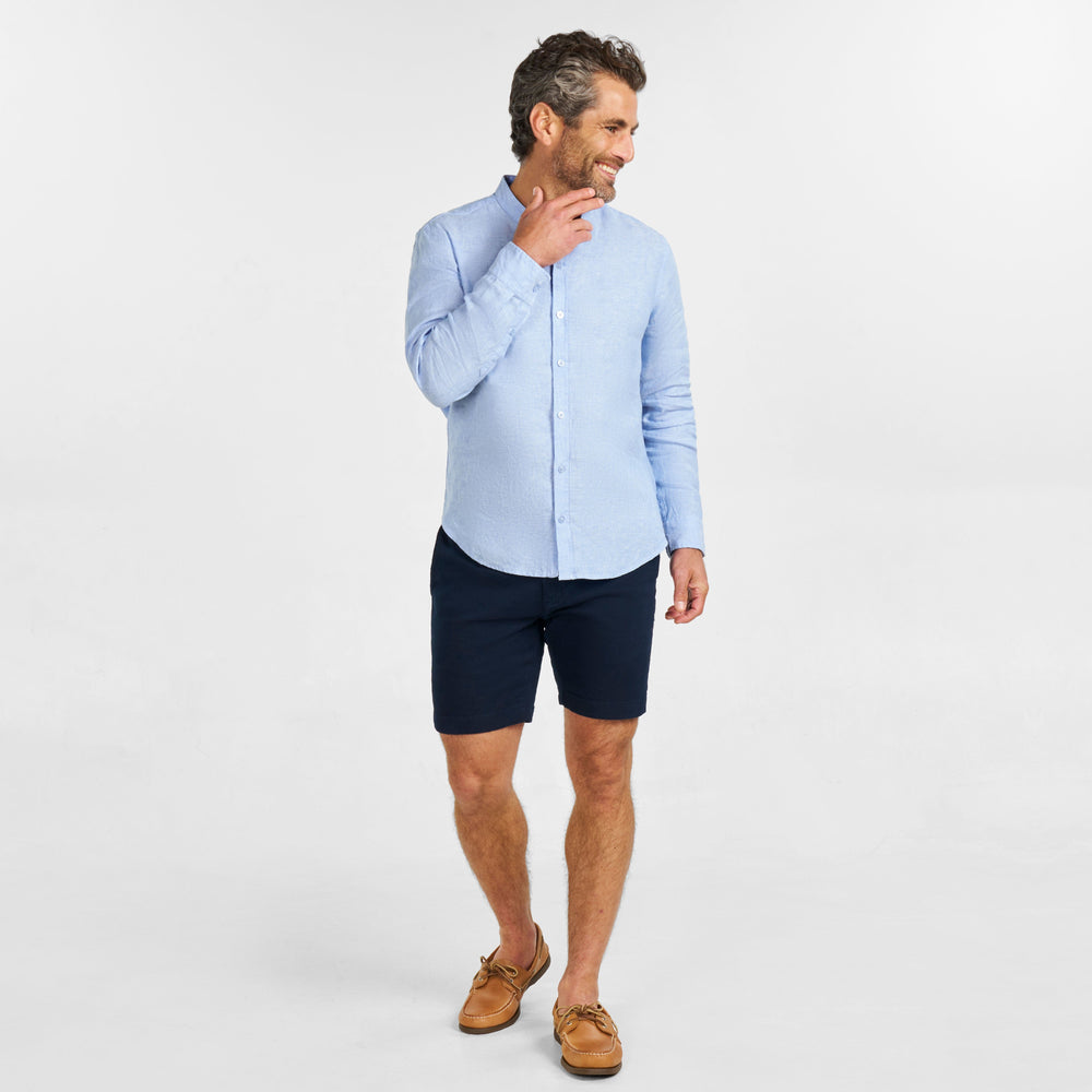 Ash & Erie Blue Linen Band Collar Shirt for Short Men   Everyday Shirts