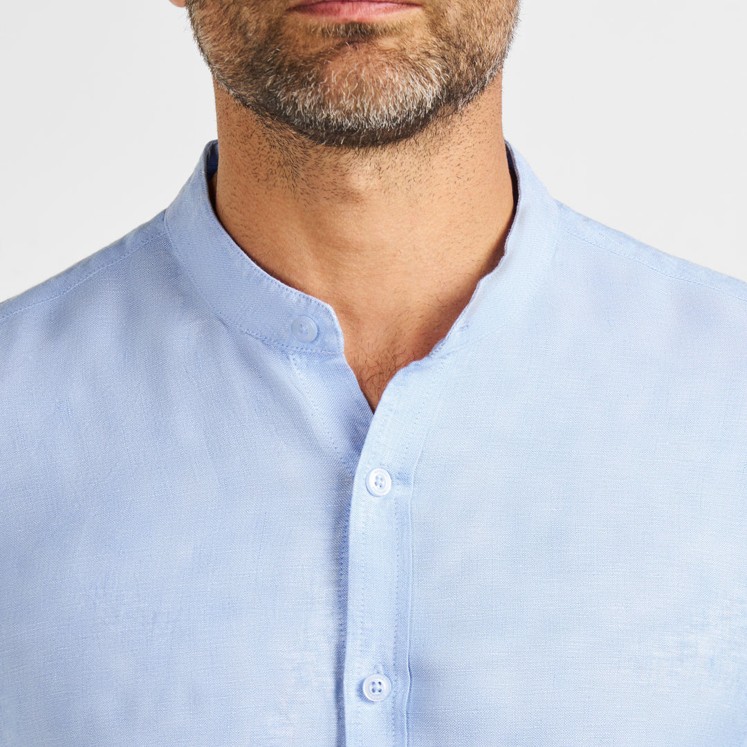 Ash & Erie Blue Linen Band Collar Shirt for Short Men   Everyday Shirts