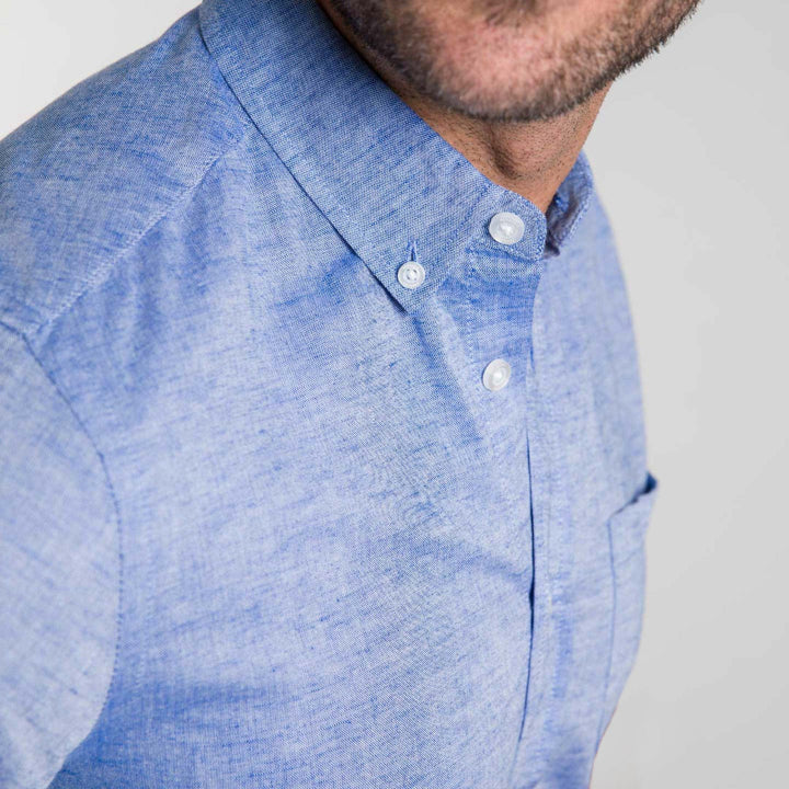 Ash & Erie Blue Linen Button-Down Shirt for Short Men    Everyday Shirts