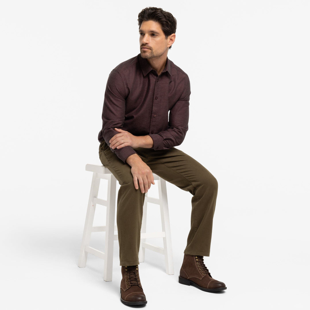 Ash & Erie Burgundy Twill Brushed Button-Down Shirt for Short Men   Everyday Shirts