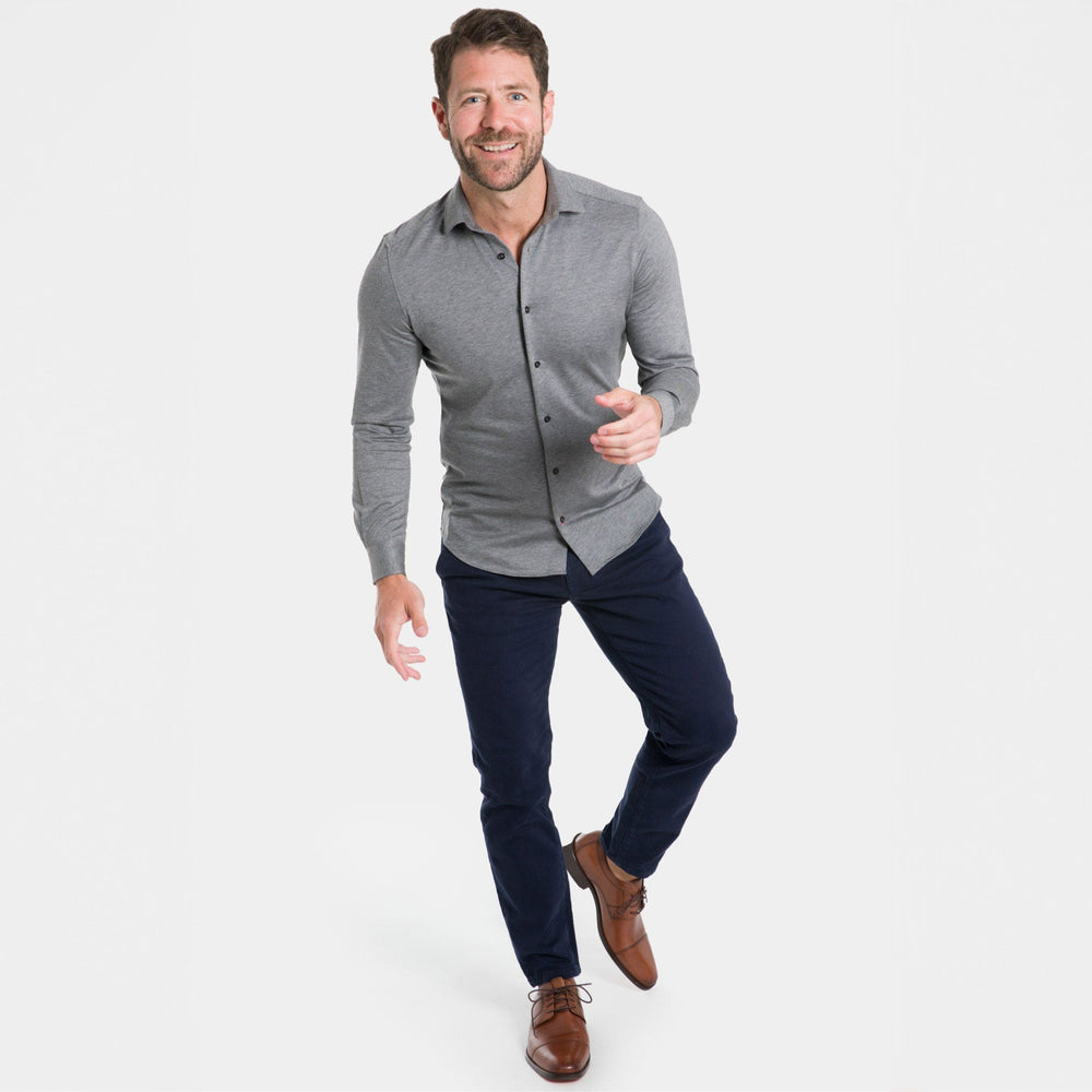 Ash & Erie Charcoal Melange Performance Stretch Shirt for Short Men   Everyday Shirts