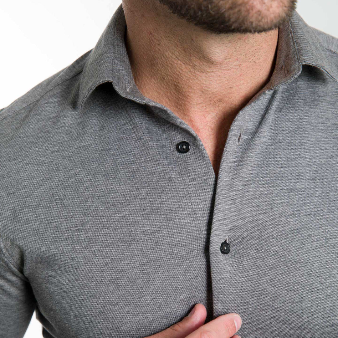 Ash & Erie Charcoal Melange Performance Stretch Shirt for Short Men   Everyday Shirts