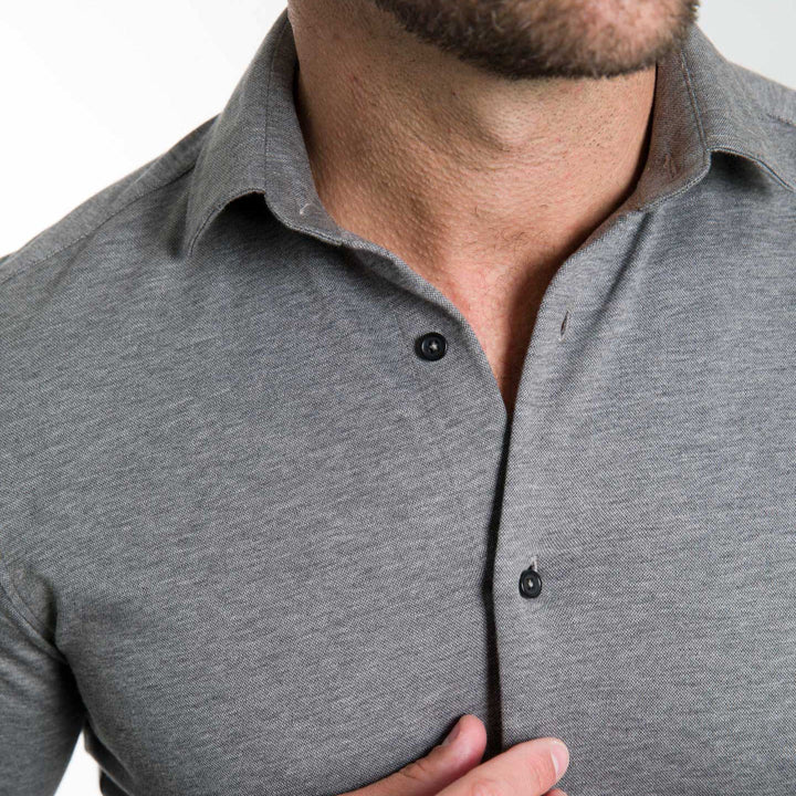 Ash & Erie Charcoal Melange Performance Stretch Shirt for Short Men   Everyday Shirts