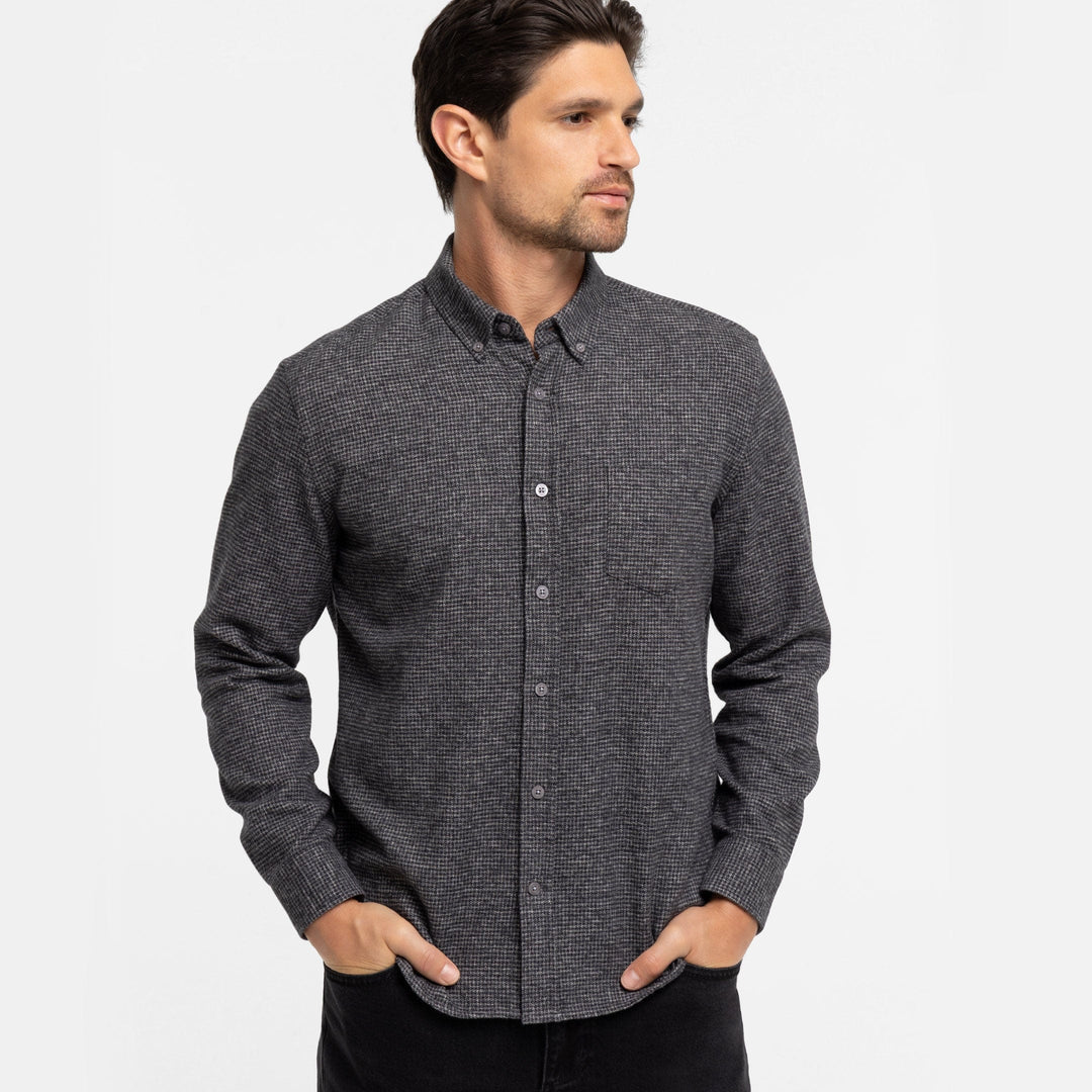 Ash & Erie Charcoal Textured Brushed Button-Down Shirt for Short Men   Everyday Shirts