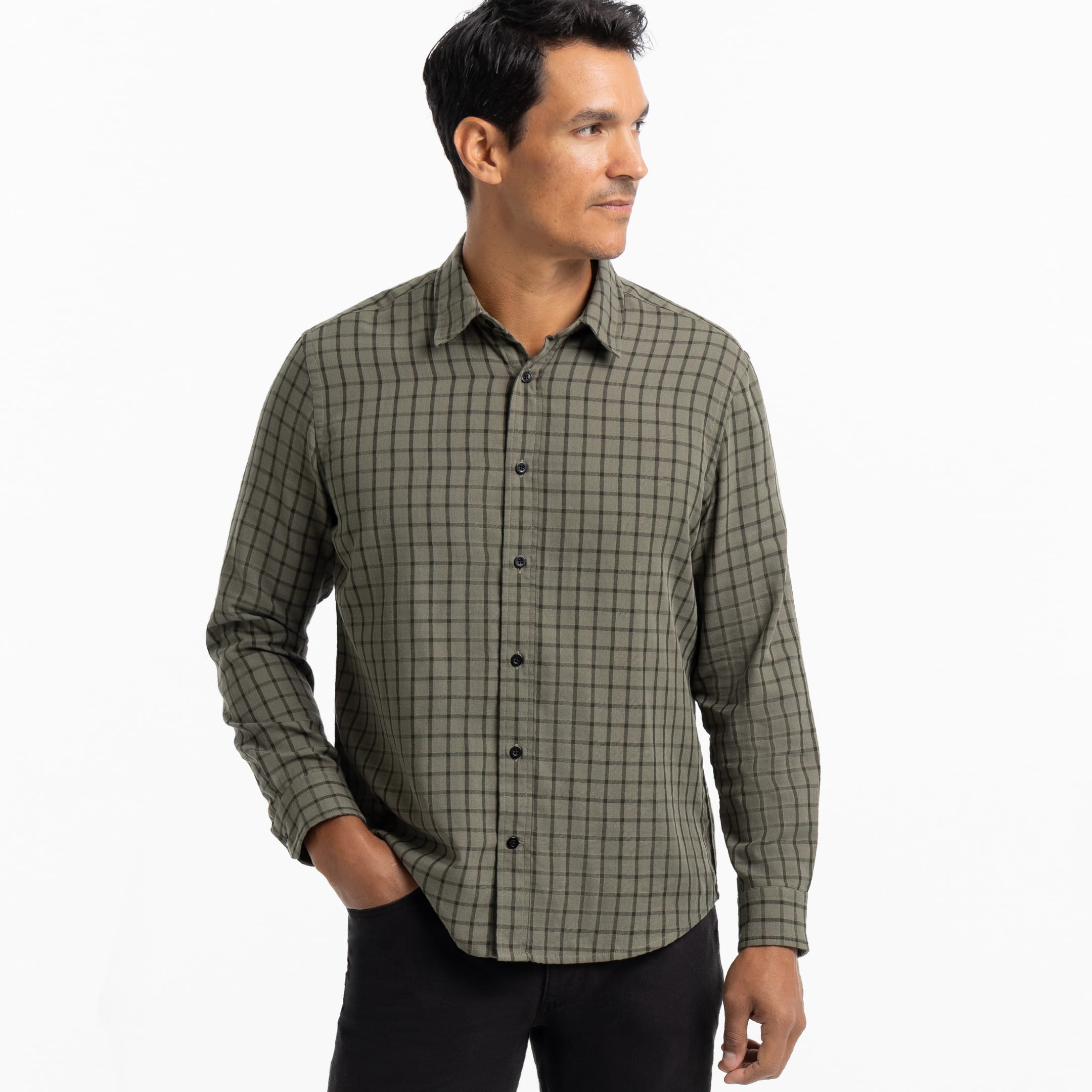 Ash & Erie Green Windowpane Wrinkle-Free Button-Down Shirt for Short Men   Everyday Shirts