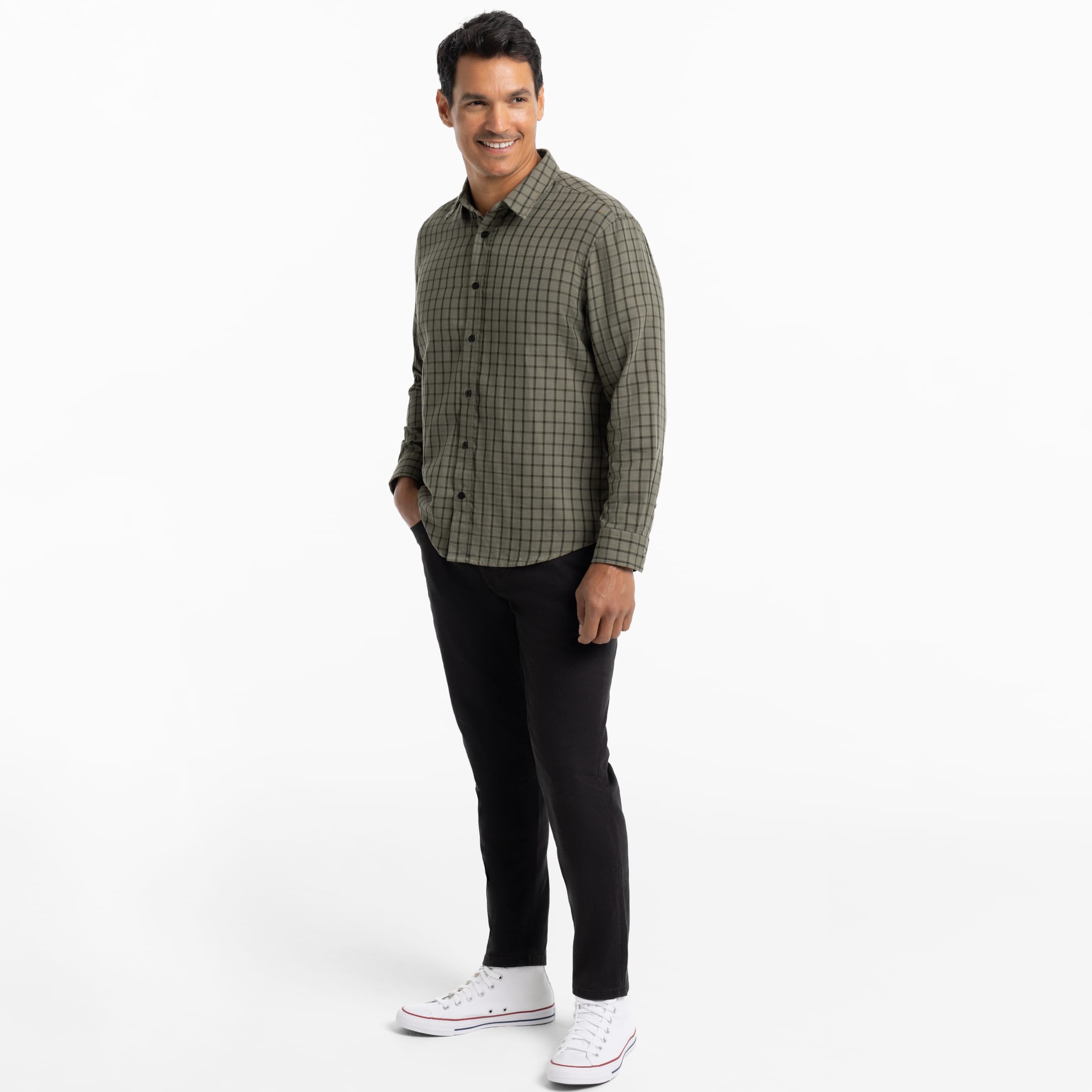 Ash & Erie Green Windowpane Wrinkle-Free Button-Down Shirt for Short Men   Everyday Shirts