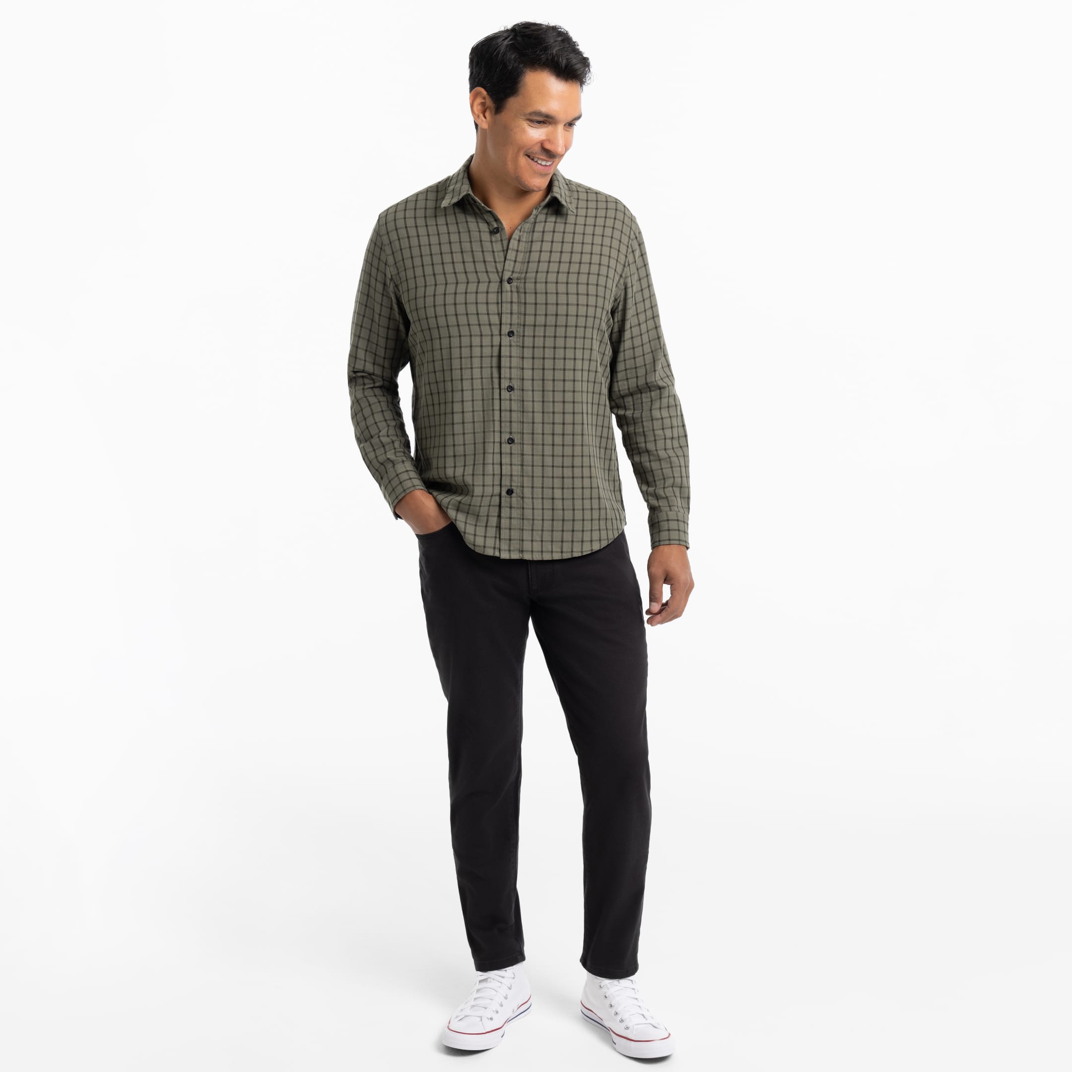 Ash & Erie Green Windowpane Wrinkle-Free Button-Down Shirt for Short Men   Everyday Shirts