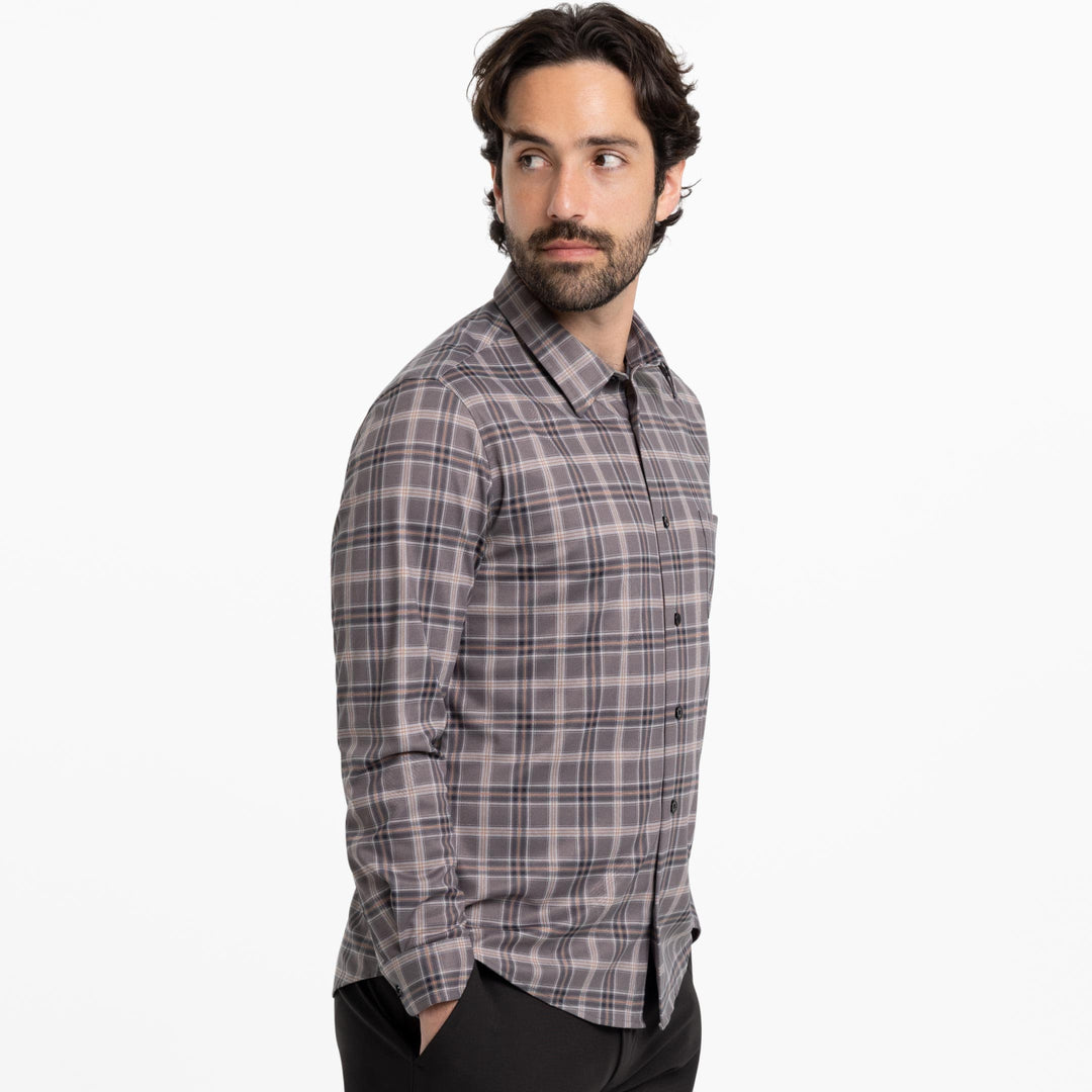 Ash & Erie Greyline Plaid Performance Stretch Shirt for Short Men   Everyday Shirts