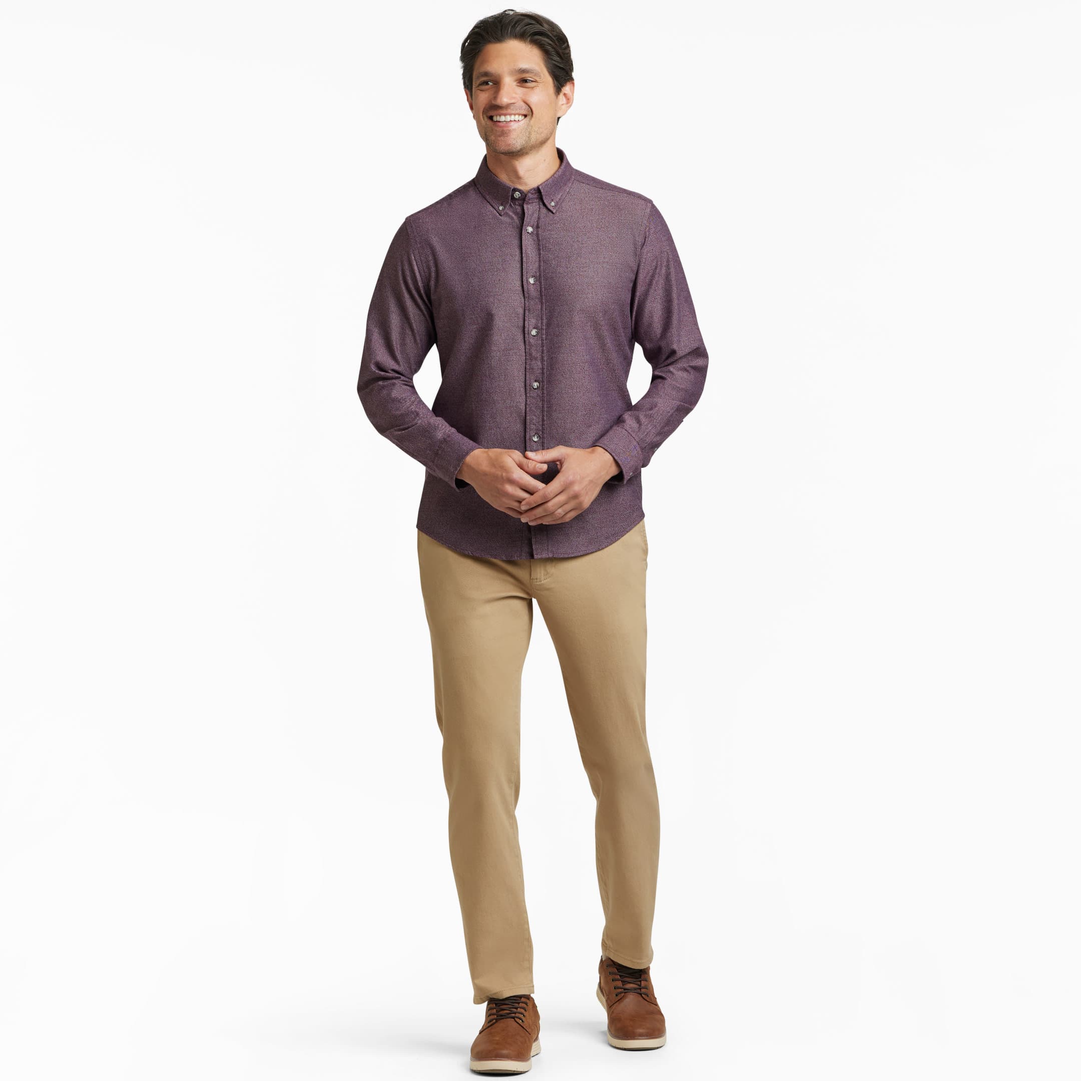 Ash & Erie Heather Burgundy Button-Down Shirt for Short Men   Everyday Shirts