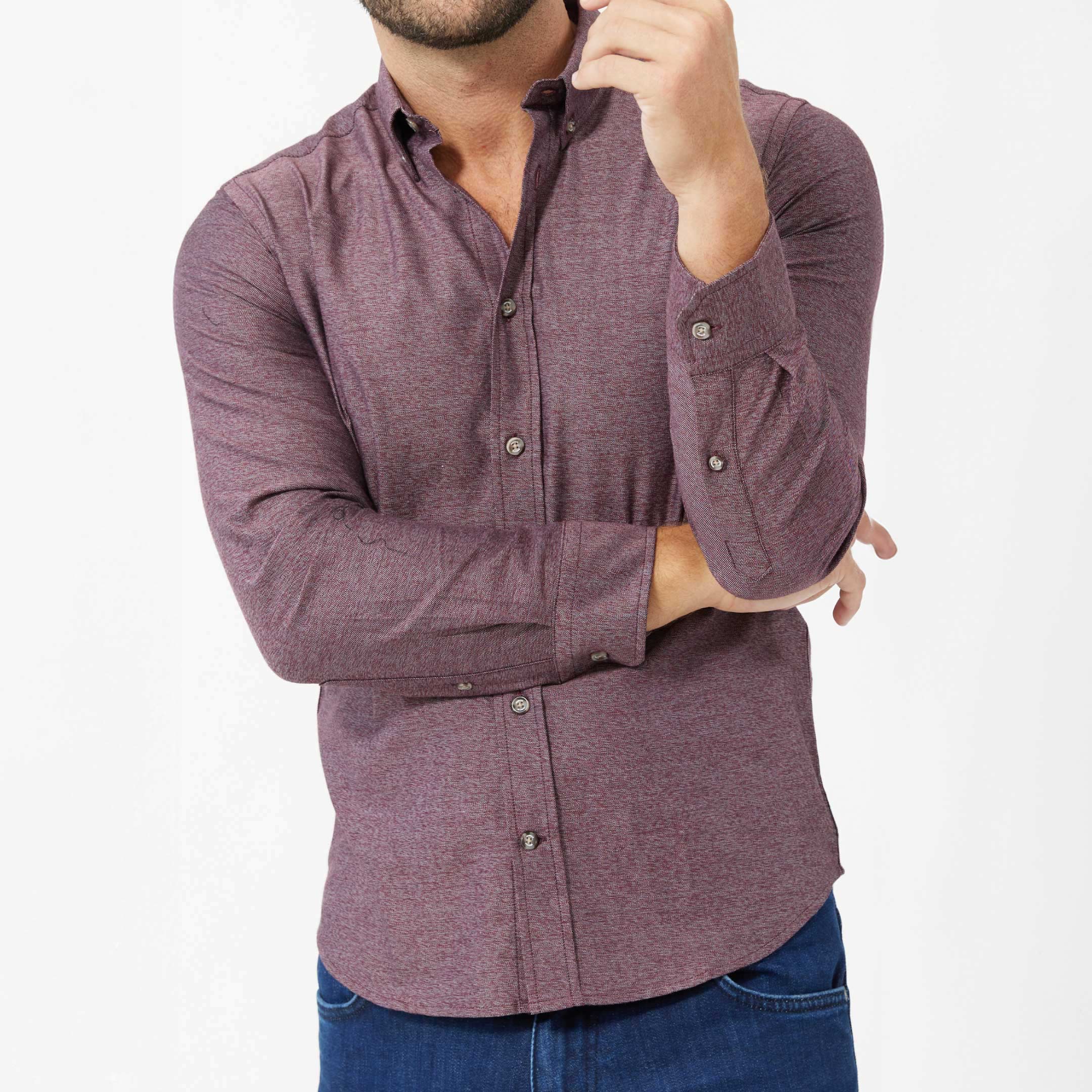 Ash & Erie Heather Burgundy Button-Down Shirt for Short Men   Everyday Shirts