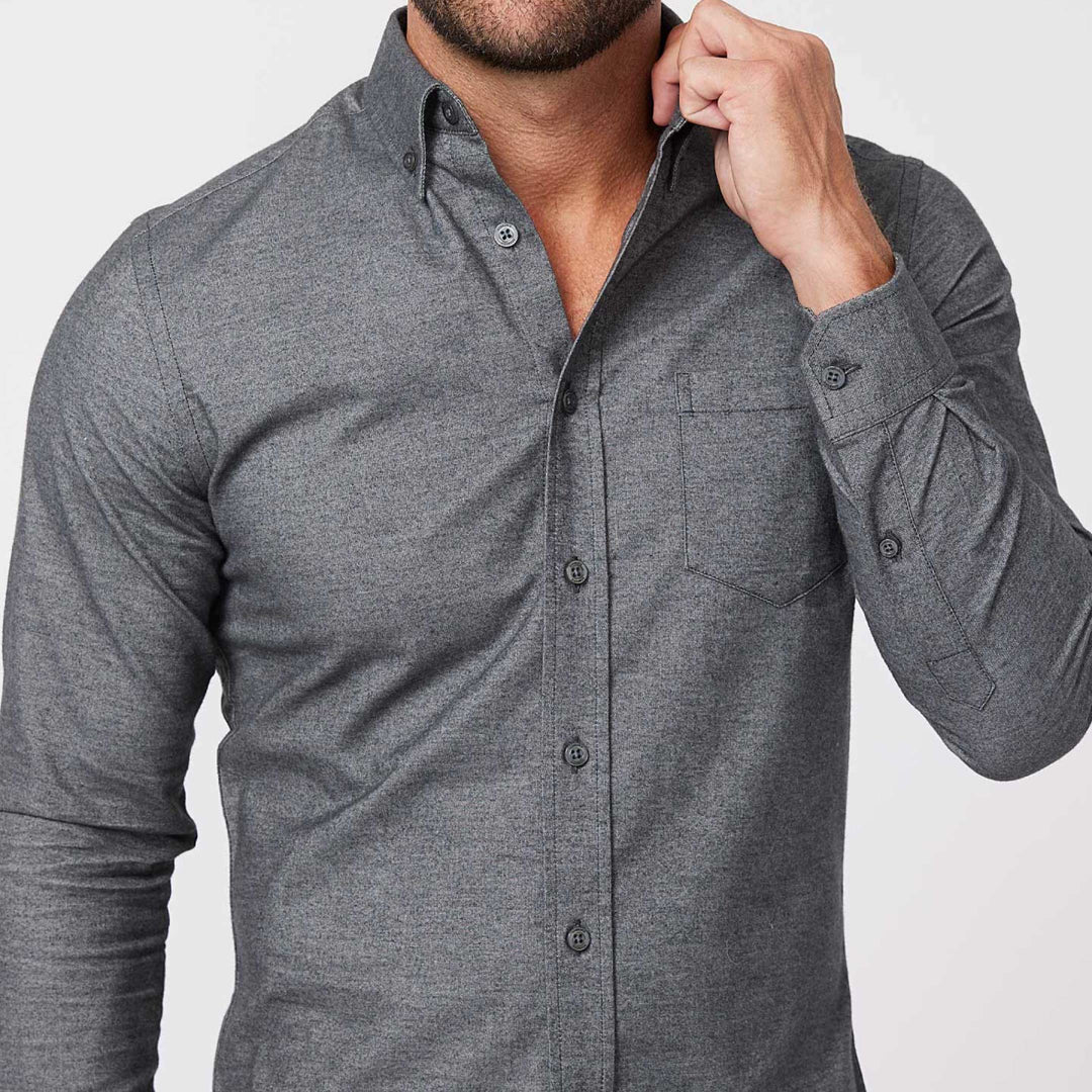 Ash & Erie Heather Charcoal Brushed Button-Down Shirt for Short Men   Everyday Shirts