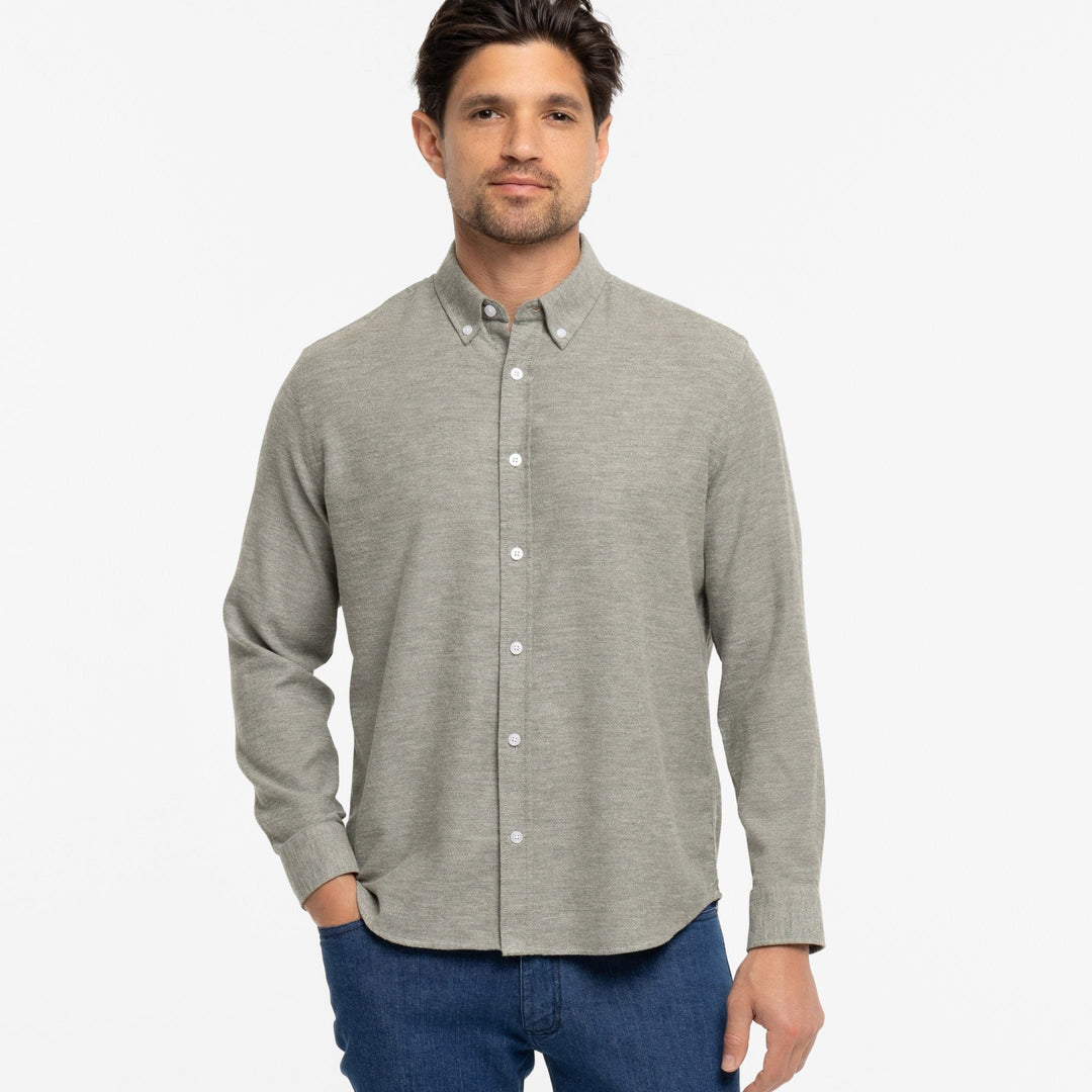 Ash & Erie Heather Green Button-Down Shirt for Short Men   Everyday Shirts