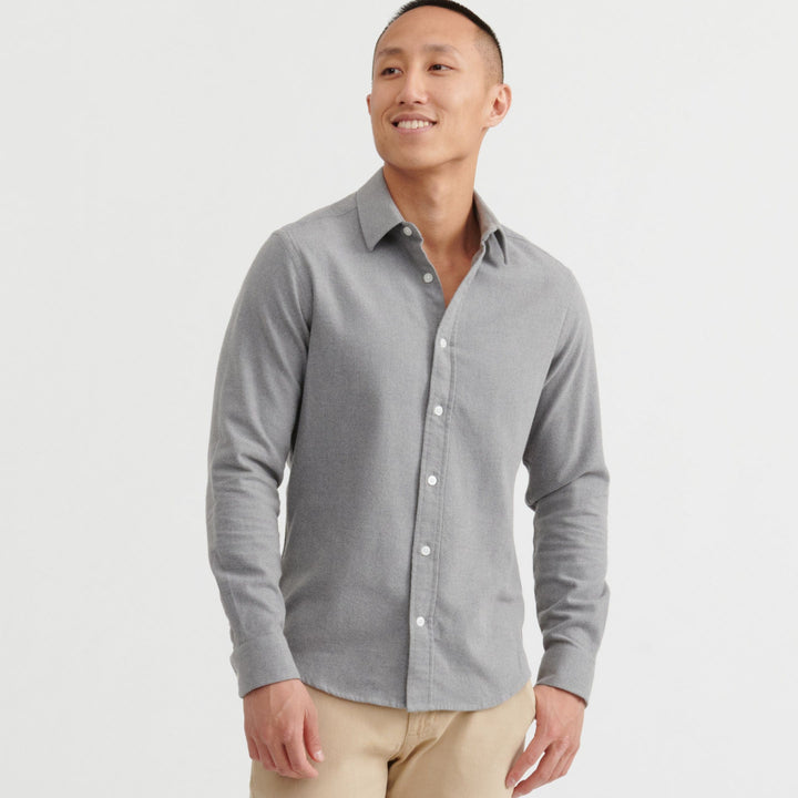Ash & Erie Heather Grey Brushed Button-Down Shirt for Short Men   Everyday Shirts
