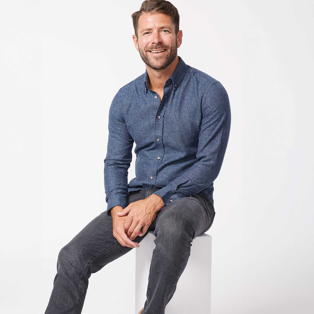 Ash & Erie Heather Indigo Brushed Button-Down Shirt for Short Men   Everyday Shirts