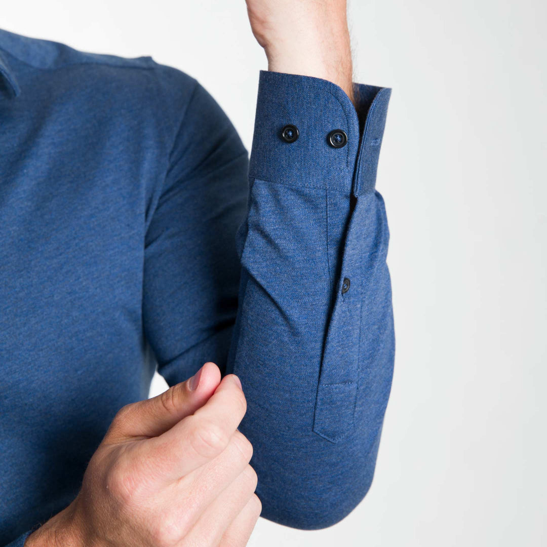 Ash & Erie Indigo Melange  Performance Stretch Shirt for Short Men   Everyday Shirts