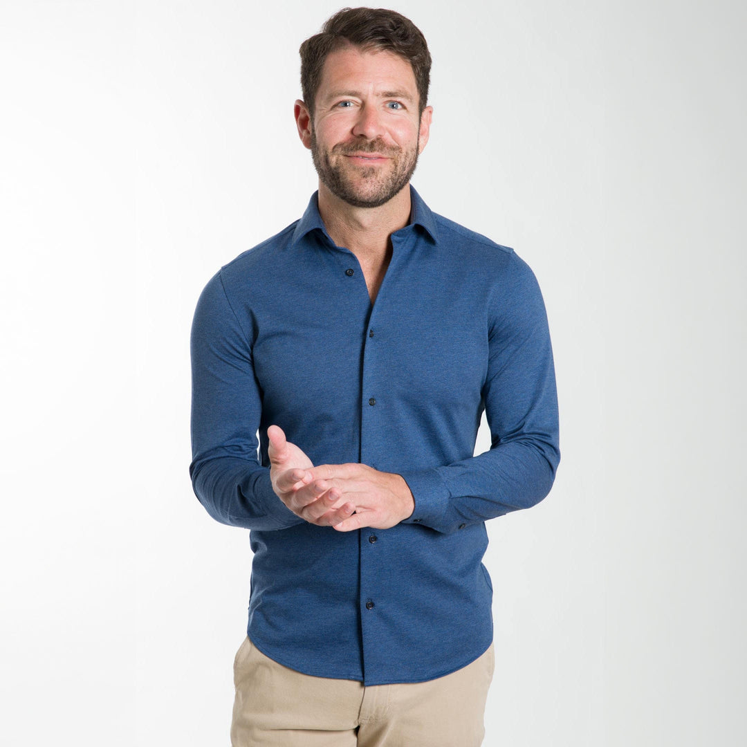 Ash & Erie Indigo Melange  Performance Stretch Shirt for Short Men   Everyday Shirts
