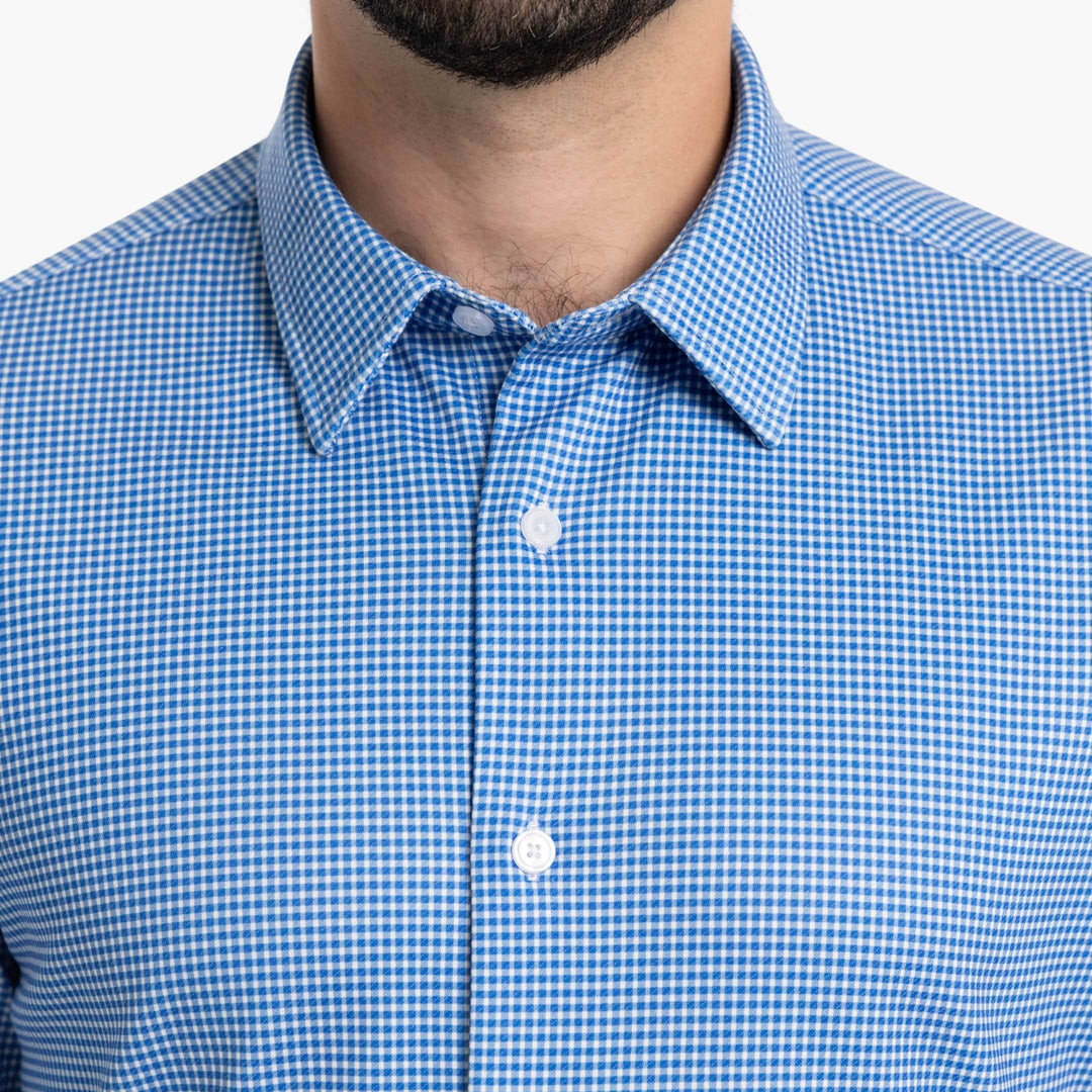 Ash & Erie Indigo Microcheck Performance Stretch Shirt for Short Men   Everyday Shirts