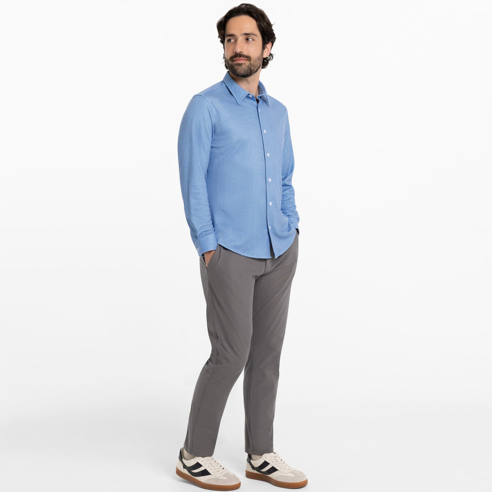 Ash & Erie Indigo Microcheck Performance Stretch Shirt for Short Men   Everyday Shirts