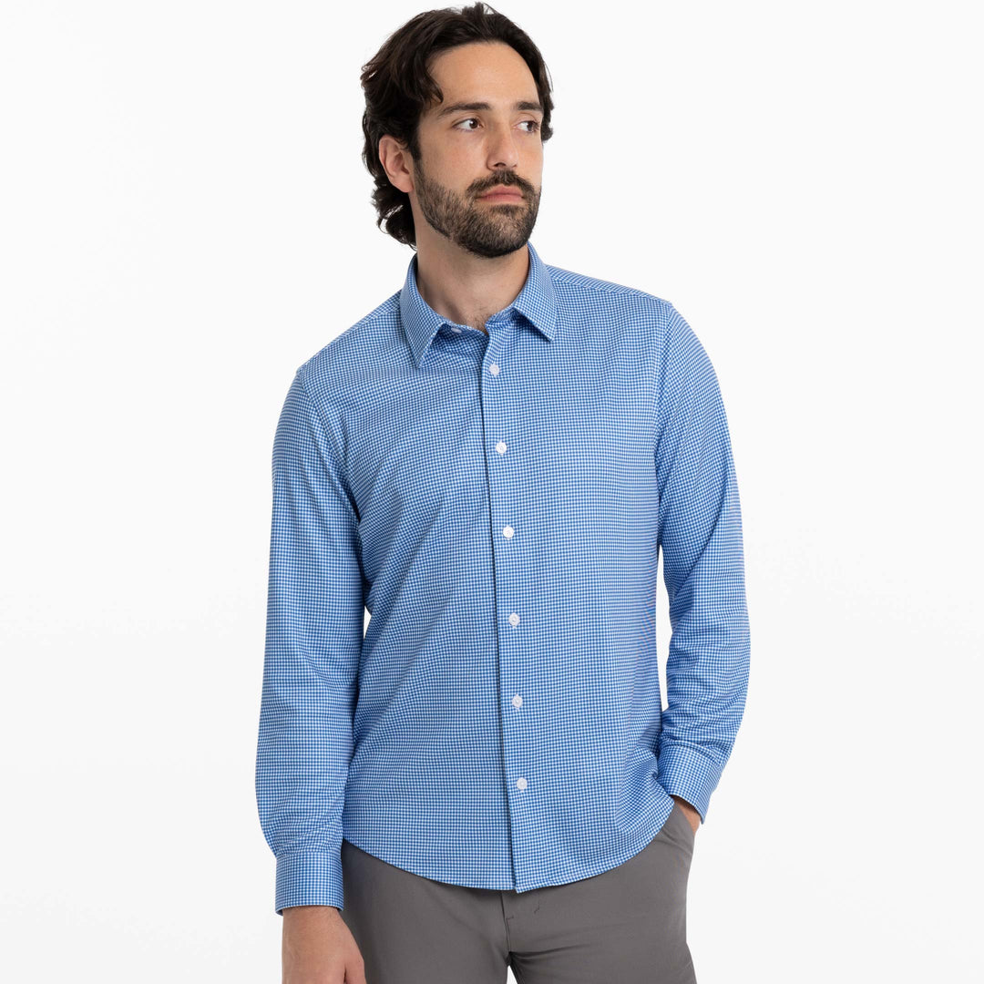 Ash & Erie Indigo Microcheck Performance Stretch Shirt for Short Men   Everyday Shirts