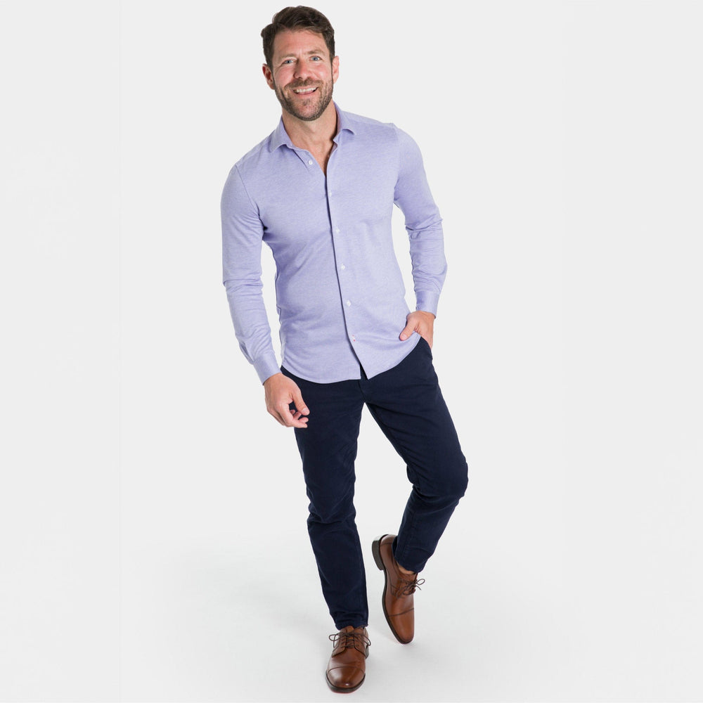 Ash & Erie Lavender Melange Performance Stretch Shirt for Short Men   Everyday Shirts