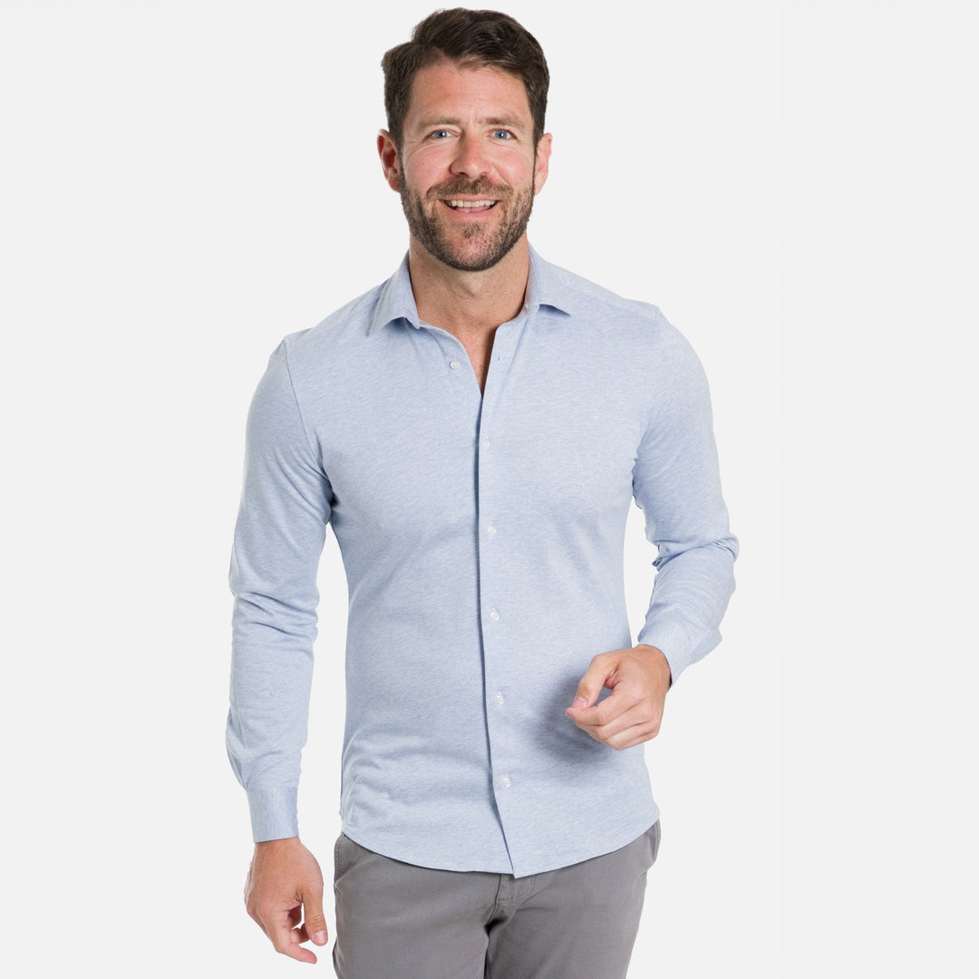 Ash & Erie Light Blue Melange Performance Stretch Shirt for Short Men   Everyday Shirts