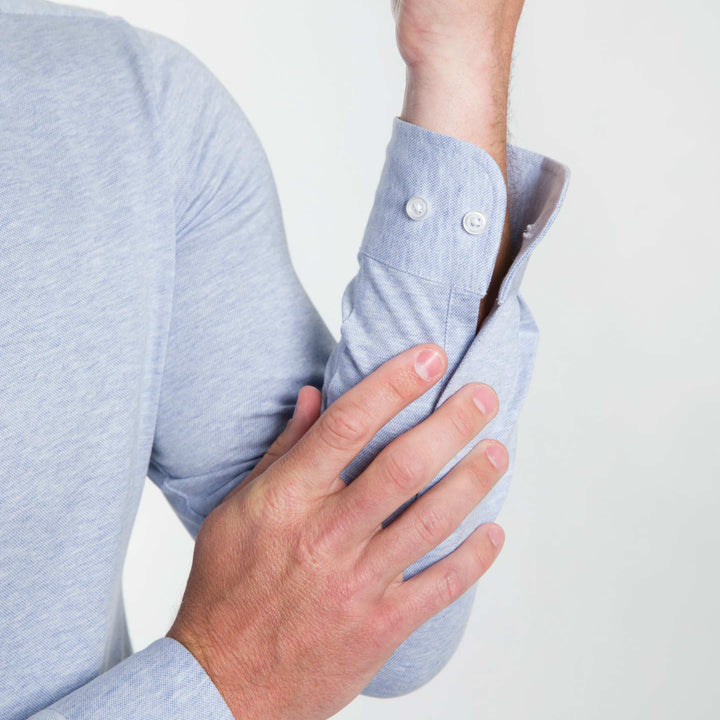 Ash & Erie Light Blue Melange Performance Stretch Shirt for Short Men   Everyday Shirts