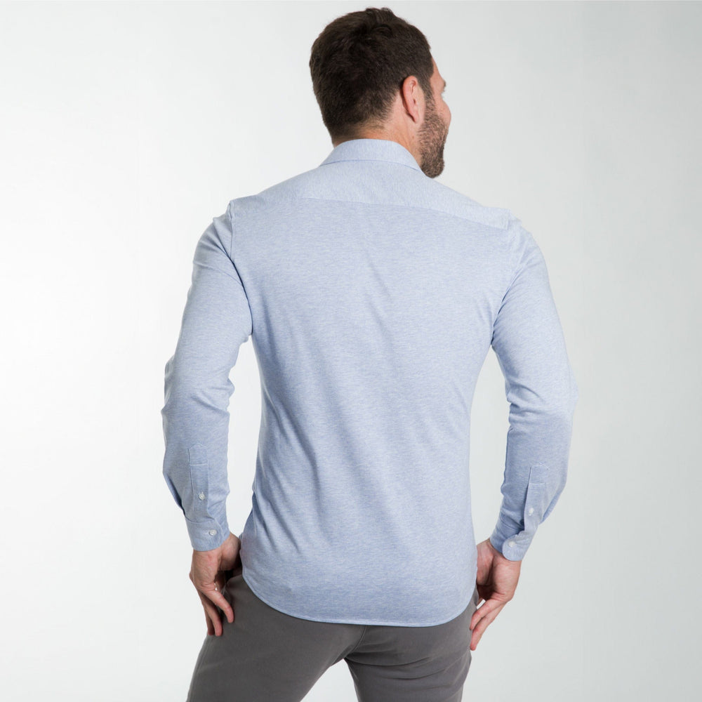 Ash & Erie Light Blue Melange Performance Stretch Shirt for Short Men   Everyday Shirts