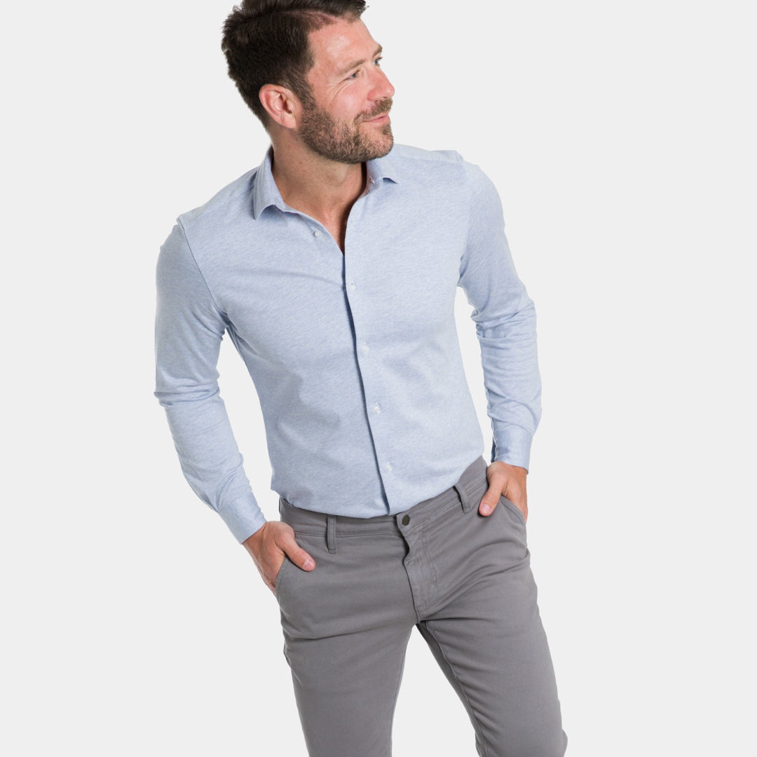 Ash & Erie Light Blue Melange Performance Stretch Shirt for Short Men   Everyday Shirts