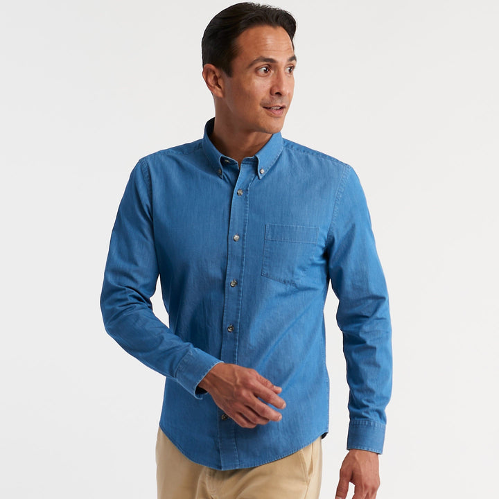 Ash & Erie Medium Blue Button-Down Shirt for Short Men   Everyday Shirts