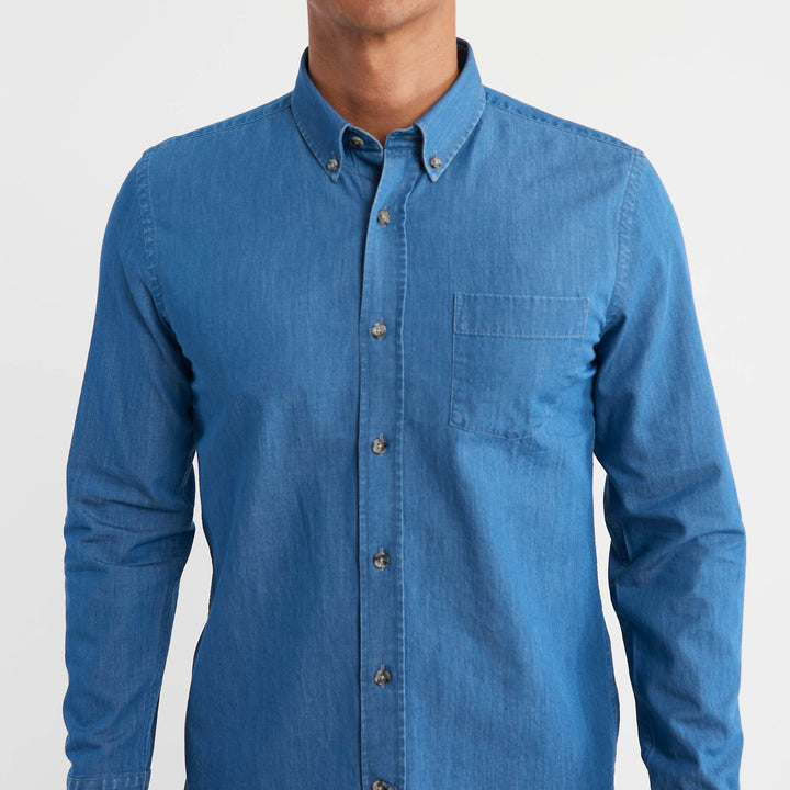 Ash & Erie Medium Blue Button-Down Shirt for Short Men   Everyday Shirts