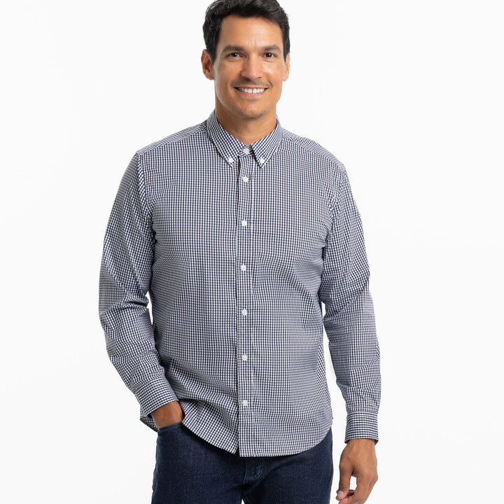 Ash & Erie Navy Gingham Wrinkle-Free Button-Down Shirt for Short Men   Everyday Shirts