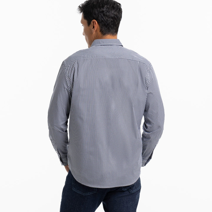 Ash & Erie Navy Gingham Wrinkle-Free Button-Down Shirt for Short Men   Everyday Shirts